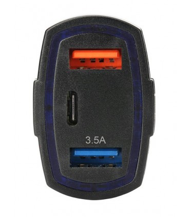 Solidna ładowarka samochodowa 2xUSB QC 3.0 TYP-C