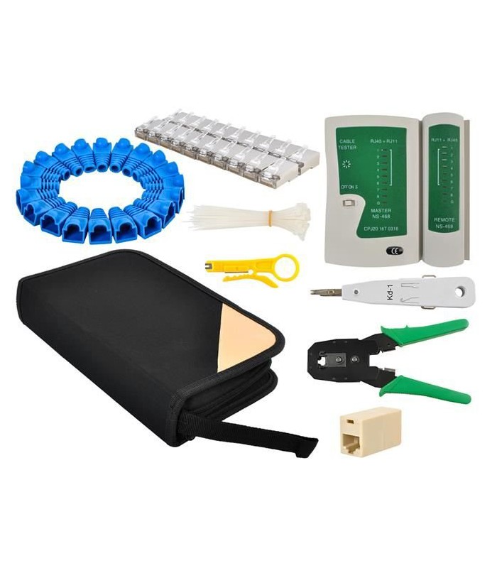 Zestaw sieciowy 8w1 tester zaciskarka wtyki RJ45 