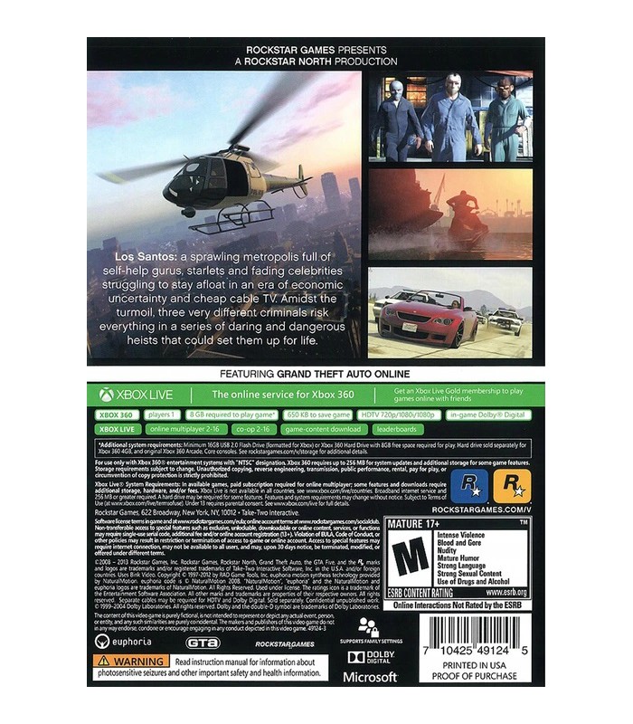 GTA 5 V Grand Theft Auto gra XBOX 360 PL