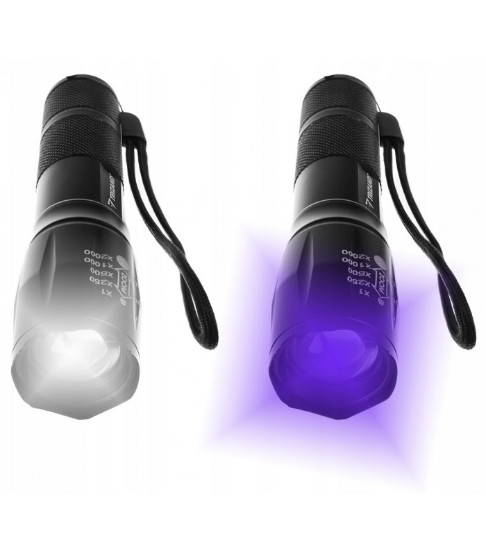 Latarka 2w1 Taktyczna CREE Led Zoom UV