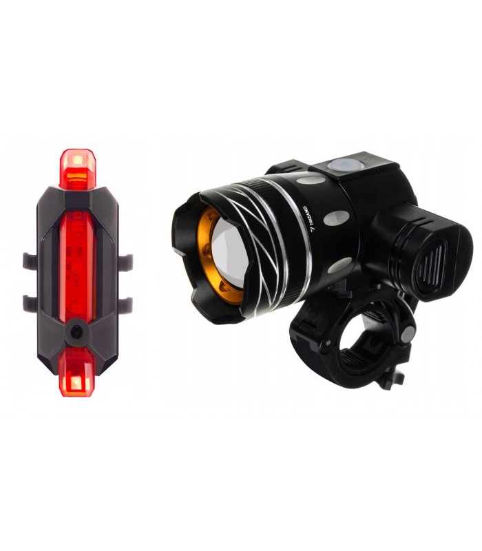Mocna Lampka T6 ZOOM Przód + Tylne Światło Rower
