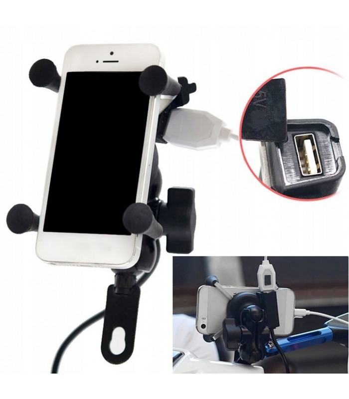 Uchwyt motocyklowy na telefon z USB 5V 12V