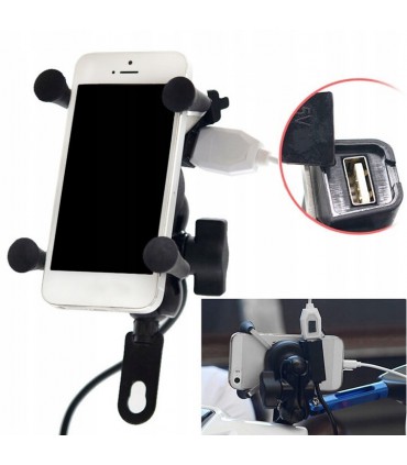 Uchwyt motocyklowy na telefon z USB 5V 12V