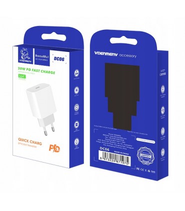 Szybka Ładowarka sieciowa DENMEN FAST 20W 3,6A Typ C