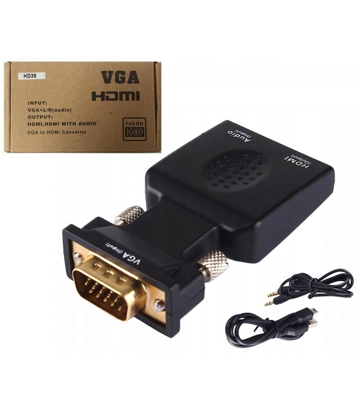 Konwerter Adapter VGA na HDMI Audio Przejściówka D