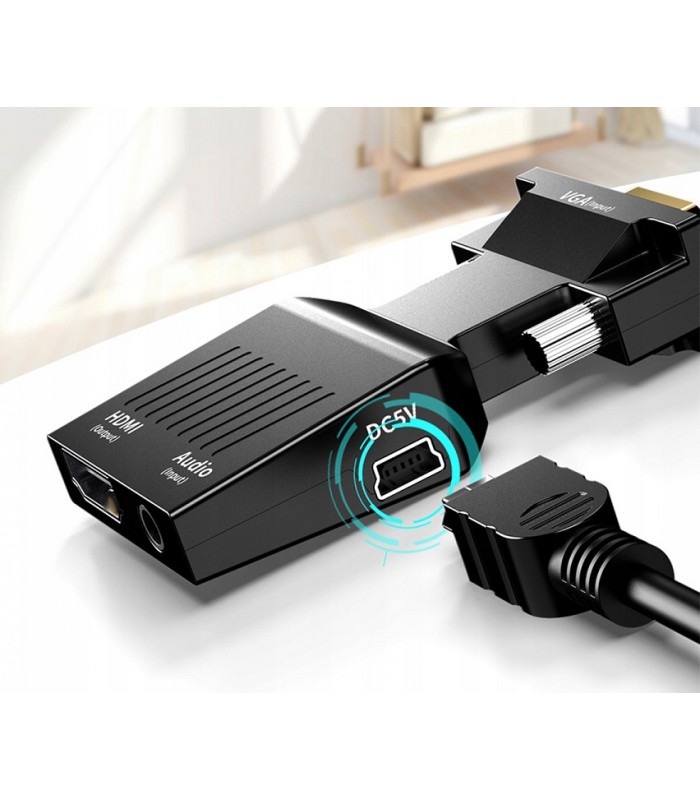Konwerter Adapter VGA na HDMI Audio Przejściówka D