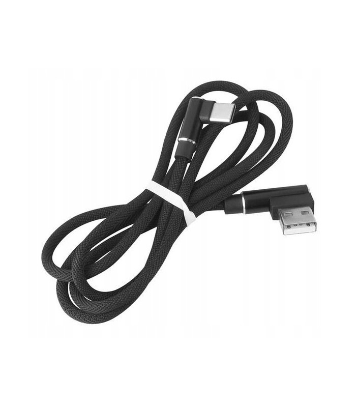 Solidny Kabel USB typ C 2A  Kątowy oplot 1m czarny