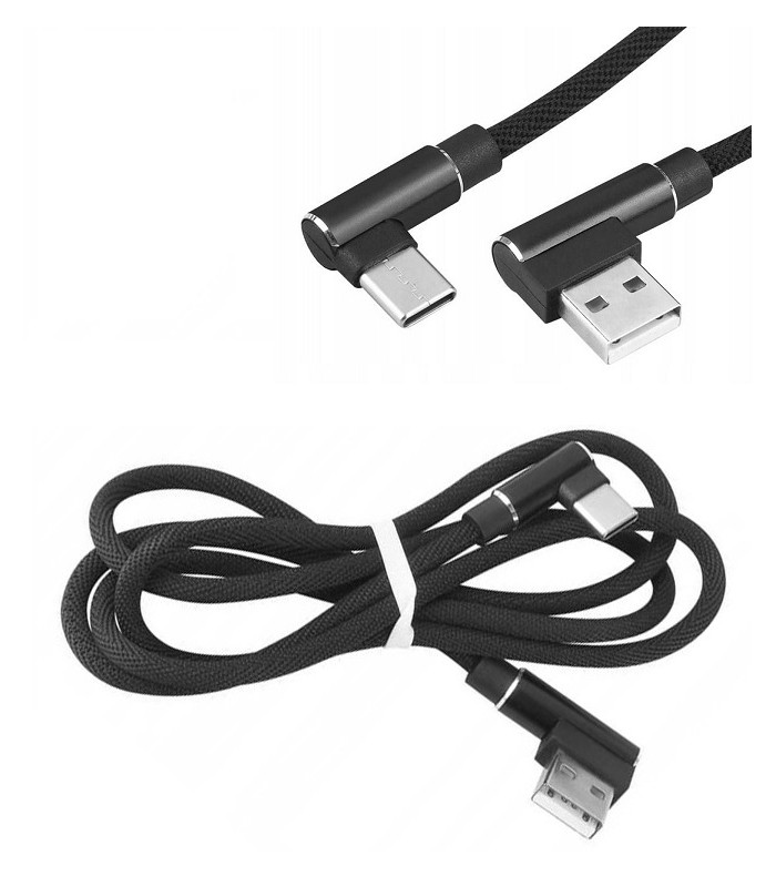 Solidny Kabel USB typ C 2A  Kątowy oplot 1m czarny