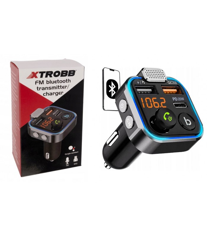 Transmiter Bluetooth FM Ładowarka 2x USB + Typ-C