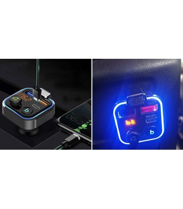 Transmiter Bluetooth FM Ładowarka 2x USB + Typ-C
