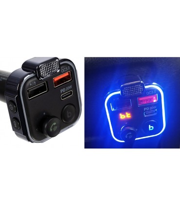 Transmiter Bluetooth FM Ładowarka 2x USB + Typ-C