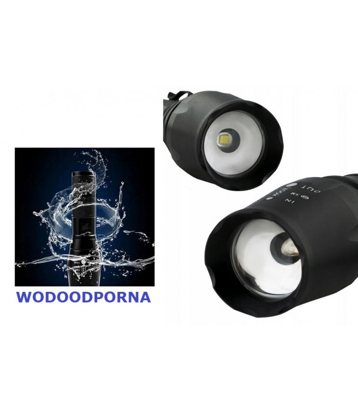 Mocna Latarka Taktyczna Zoom Aku 18650 + Ładowarka * LED Cree ZOOM