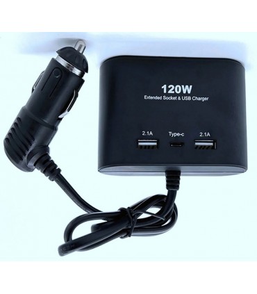 Ładowarka 120W USB-C Rozdzielacz 3x zapalniczki 12V 24V QC USB