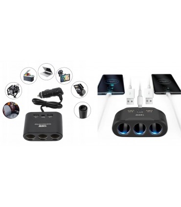 Ładowarka 120W USB-C Rozdzielacz 3x zapalniczki 12V 24V QC USB
