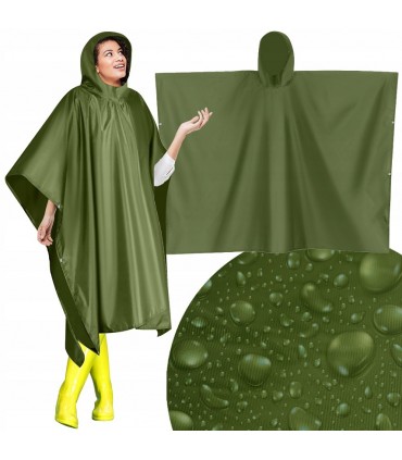 Zielona Peleryna Płaszcz Poncho Kaptur Rower Spacery Przeciwdeszczowe
