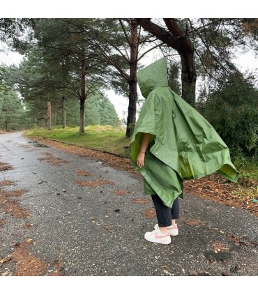 Zielona Peleryna Płaszcz Poncho Kaptur Rower Spacery Przeciwdeszczowe