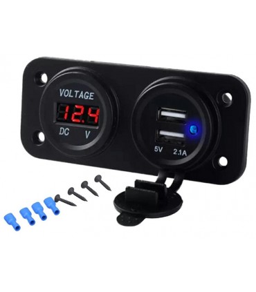 Panel 2w1 Ładowarka 12V 2x USB 5V Woltomierz