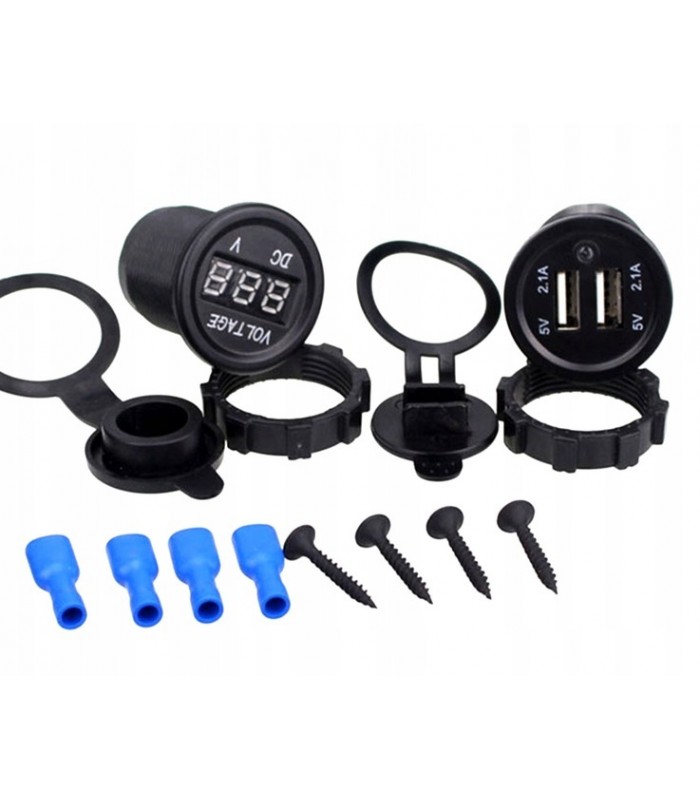 Panel 2w1 Ładowarka 12V 2x USB 5V Woltomierz