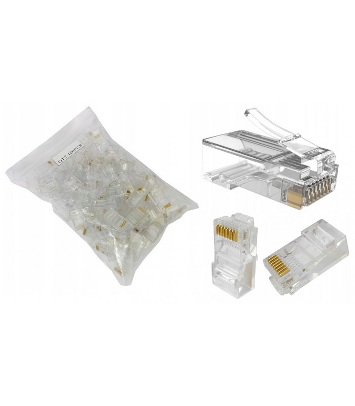 Zestaw końcówek RJ-45 8P8C 100 sztuk Sieciowe Internet Lan 5E