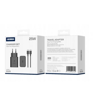 Ładowarka sieciowa PD 25W USB-C + Kabel USB typ C 1M JELLICO EU25