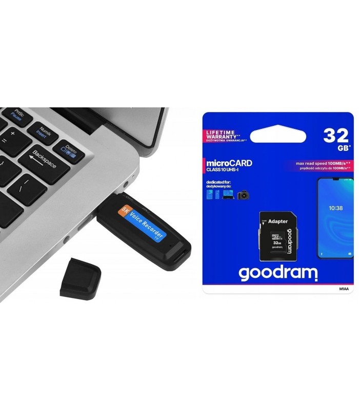Dyktafon Pendrive podsłuch szpieg + Karta 32GB micro SD